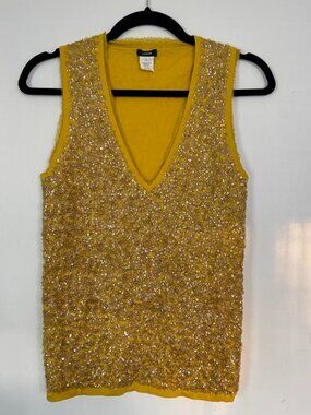Vintage J.Crew Mustard Yellow Sequin V-neck Tank Top